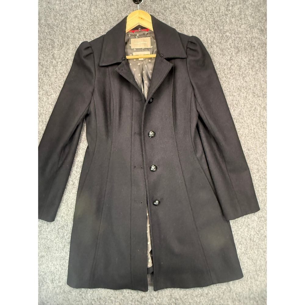 Banana Republic Black Wool Blend Italian Fabric Crest Button Coat Womens XS